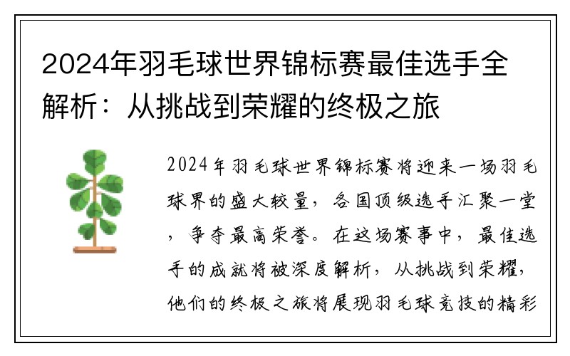 2024年羽毛球世界锦标赛最佳选手全解析：从挑战到荣耀的终极之旅